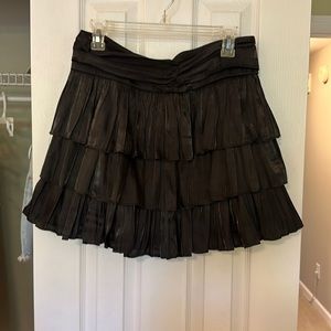 black satin ruffled mini skirt